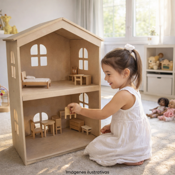 Casa De Muñecas. Casita Infantil Madera. Casita Muñecas 9mm Natural